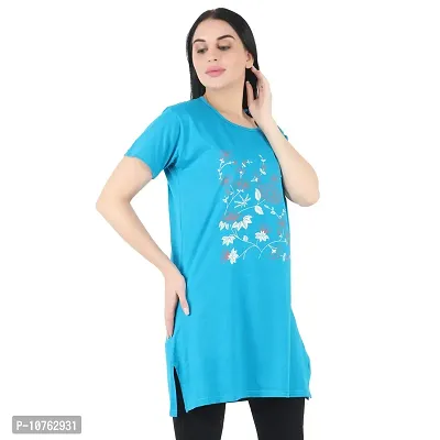 CRAFTLY Regular Loose Fit Cotton Round Neck Printed Half Sleeve T-Shirt, Night Sleep, Yoga, Lounge and Daily Use Gym Wear Long Tops and Tees for Women Ladies and Girls (FIROZI, Free Size)-thumb2