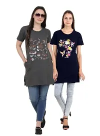 CRAFTLY Regular Loose Fit Cotton Round Neck Printed Half Sleeve T-Shirt, Night Sleep, Yoga, Lounge and Daily Use Gym Wear Long Tops and Tees for Women Ladies and Girls Combo (Pack of 2)-thumb1