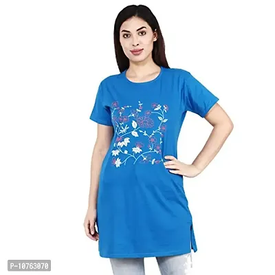 CRAFTLY Regular Loose Fit Cotton Round Neck Printed Half Sleeve T-Shirt, Night Sleep, Yoga, Lounge and Daily Use Gym Wear Long Tops and Tees for Women Ladies and Girls (Royal Blue, Free Size)