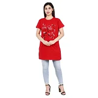 CRAFTLY Regular Loose Fit Cotton Round Neck Printed Half Sleeve T-Shirt, Night Sleep, Yoga, Lounge and Daily Use Gym Wear Long Tops and Tees for Women Ladies and Girls (RED, Free Size)-thumb1