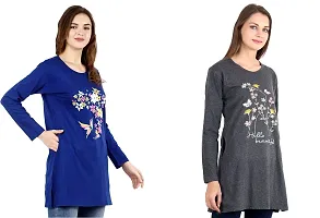 CRAFTLY Regular Loose Fit Cotton Round Neck Printed Full Sleeve T-Shirt, Night Sleep, Yoga, Lounge and Daily Use Gym Wear Long Tops and Tees for Women Ladies and Girls Combo (Pack of 2)-thumb3