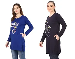 CRAFTLY Regular Loose Fit Cotton Round Neck Printed Full Sleeve T-Shirt, Night Sleep, Yoga, Lounge and Daily Use Gym Wear Long Tops and Tees for Women Ladies and Girls Combo (Pack of 2)-thumb1