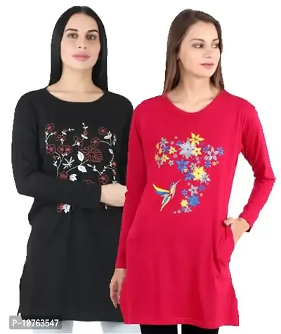 CRAFTLY Women Round Neck Full Sleeve Combo Polo Tshirt Multicolor (Black+Pink)