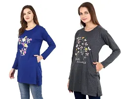 CRAFTLY Regular Loose Fit Cotton Round Neck Printed Full Sleeve T-Shirt, Night Sleep, Yoga, Lounge and Daily Use Gym Wear Long Tops and Tees for Women Ladies and Girls Combo (Pack of 2)-thumb1