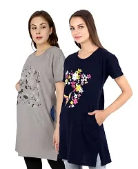 CRAFTLY Regular Loose Fit Cotton Round Neck Printed Half Sleeve T-Shirt, Night Sleep, Yoga, Lounge and Daily Use Gym Wear Long Tops and Tees for Women Ladies and Girls Combo (Pack of 2)-thumb2