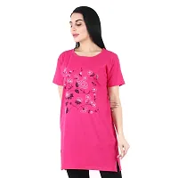 CRAFTLY Regular Loose Fit Cotton Round Neck Printed Half Sleeve T-Shirt, Night Sleep, Yoga, Lounge and Daily Use Gym Wear Long Tops and Tees for Women Ladies and Girls (Polo Pink, Free Size)-thumb2