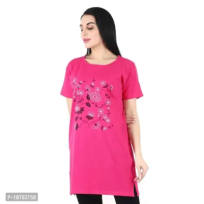 CRAFTLY Regular Loose Fit Cotton Round Neck Printed Half Sleeve T-Shirt, Night Sleep, Yoga, Lounge and Daily Use Gym Wear Long Tops and Tees for Women Ladies and Girls (Polo Pink, Free Size)-thumb3