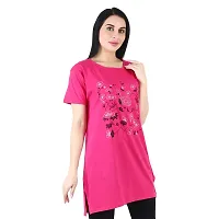 CRAFTLY Regular Loose Fit Cotton Round Neck Printed Half Sleeve T-Shirt, Night Sleep, Yoga, Lounge and Daily Use Gym Wear Long Tops and Tees for Women Ladies and Girls (Polo Pink, Free Size)-thumb1