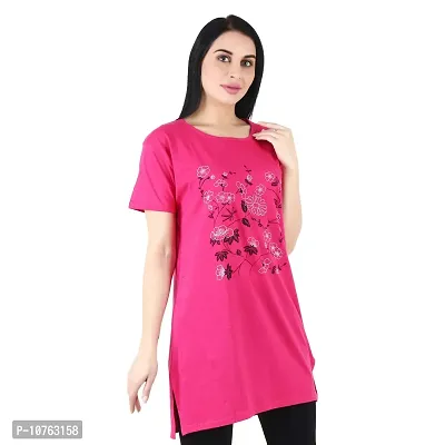 CRAFTLY Regular Loose Fit Cotton Round Neck Printed Half Sleeve T-Shirt, Night Sleep, Yoga, Lounge and Daily Use Gym Wear Long Tops and Tees for Women Ladies and Girls (Polo Pink, Free Size)-thumb2