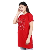 CRAFTLY Regular Loose Fit Cotton Round Neck Printed Half Sleeve T-Shirt, Night Sleep, Yoga, Lounge and Daily Use Gym Wear Long Tops and Tees for Women Ladies and Girls (RED, Free Size)-thumb2