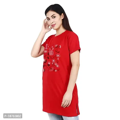 CRAFTLY Regular Loose Fit Cotton Round Neck Printed Half Sleeve T-Shirt, Night Sleep, Yoga, Lounge and Daily Use Gym Wear Long Tops and Tees for Women Ladies and Girls (RED, Free Size)-thumb3