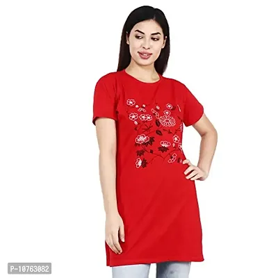 CRAFTLY Regular Loose Fit Cotton Round Neck Printed Half Sleeve T-Shirt, Night Sleep, Yoga, Lounge and Daily Use Gym Wear Long Tops and Tees for Women Ladies and Girls (RED, Free Size)-thumb0