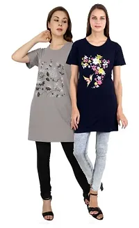 CRAFTLY Regular Loose Fit Cotton Round Neck Printed Half Sleeve T-Shirt, Night Sleep, Yoga, Lounge and Daily Use Gym Wear Long Tops and Tees for Women Ladies and Girls Combo (Pack of 2)-thumb1