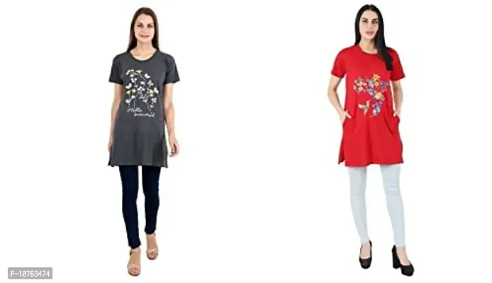 Buy CRAFTLY Regular Loose Fit Cotton Round Neck Printed Half