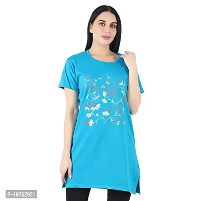 CRAFTLY Regular Loose Fit Cotton Round Neck Printed Half Sleeve T-Shirt, Night Sleep, Yoga, Lounge and Daily Use Gym Wear Long Tops and Tees for Women Ladies and Girls (FIROZI, Free Size)