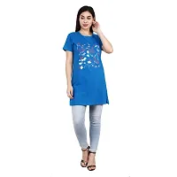 CRAFTLY Regular Loose Fit Cotton Round Neck Printed Half Sleeve T-Shirt, Night Sleep, Yoga, Lounge and Daily Use Gym Wear Long Tops and Tees for Women Ladies and Girls (Royal Blue, Free Size)-thumb1