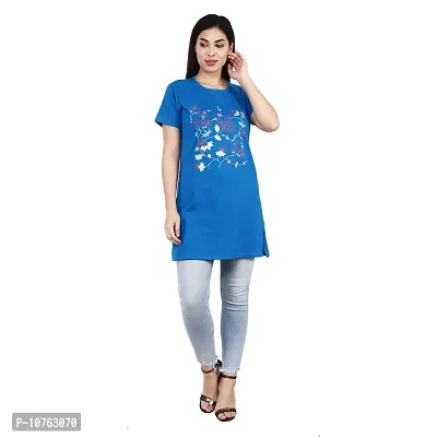 CRAFTLY Regular Loose Fit Cotton Round Neck Printed Half Sleeve T-Shirt, Night Sleep, Yoga, Lounge and Daily Use Gym Wear Long Tops and Tees for Women Ladies and Girls (Royal Blue, Free Size)-thumb2