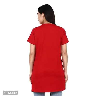 CRAFTLY Regular Loose Fit Cotton Round Neck Printed Half Sleeve T-Shirt, Night Sleep, Yoga, Lounge and Daily Use Gym Wear Long Tops and Tees for Women Ladies and Girls (RED, Free Size)-thumb5