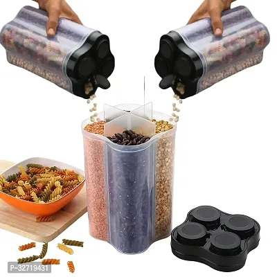 Plastic Dry Food Storage Box | 4 Section Container Jar For Grocery Items | Multipurpose 2400 ml Container Box For Kitchen - ( Pack of 1 )-thumb0