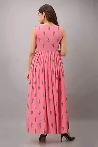 Women Pink Kurti Long Dress Printed Gown Anarkali Kurti Sleevless Kurti for Women  Girls (Pink_M)-thumb3