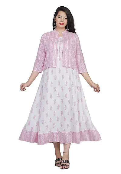 SBF Beautiful Rayon Anarkali Kurti and Jacket (XXL, Pink)