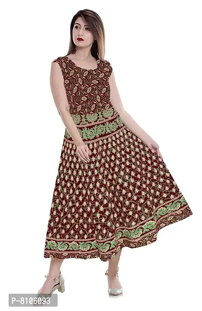 ALKA EMPORIUM Cotton Ethnic Gown for Women's | Printed Dress | Ethnic Wear | Jaipuri Print | Long Maxi Dress | Full Length | Western Dress | One Piece | Multi | 40-thumb0