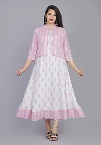 SBF Beautiful Rayon Printed Anarkali Kurti and Jacket (XXL, Pink)-thumb1