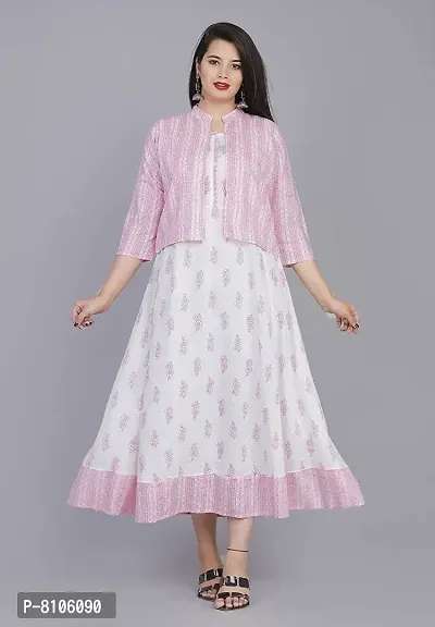 SBF Beautiful Rayon Printed Anarkali Kurti and Jacket (XXL, Pink)-thumb2