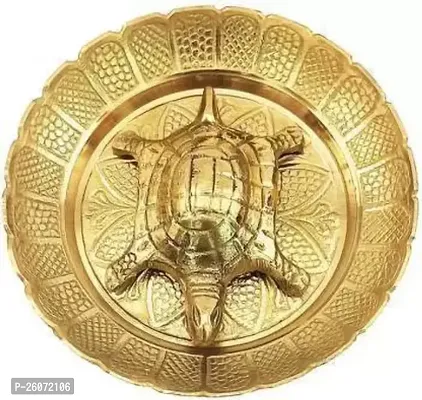 Fengshui/Vastu Brass Turtle/Tortoise In Brass Plate (10 Cms Plate ) Decorative Showpiece Decorative Showpiece - 2 Cm (Brass, Gold)