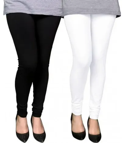 Swastik Stuffs Soft & Stretchable Lycra Churidar Free Size Leggings Combo Offer for Women (SSLBW2_Black,White_Free Size)(Pack of 2)