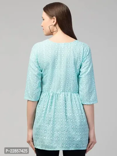 Elegant Blue Cotton Embroidered Top For Women-thumb2