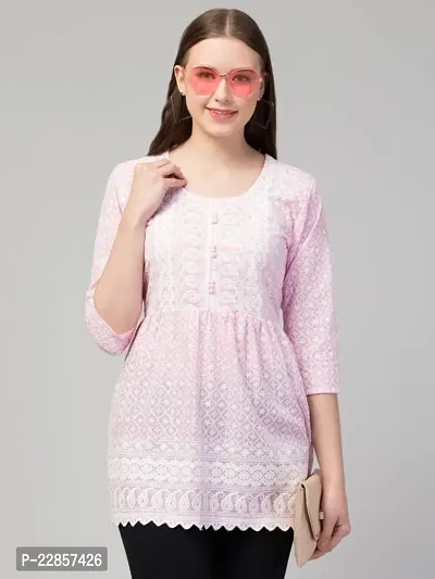 Elegant Pink Cotton Embroidered Top For Women