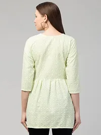 Elegant Green Cotton Embroidered Top For Women-thumb1