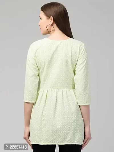 Elegant Green Cotton Embroidered Top For Women-thumb2