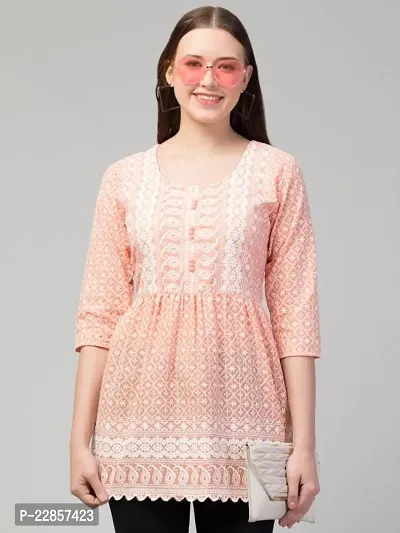 Elegant Orange Cotton Embroidered Top For Women