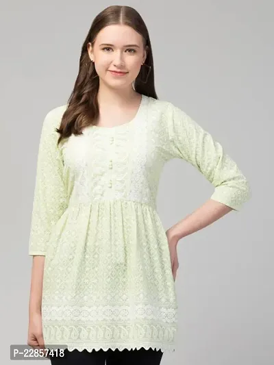 Elegant Green Cotton Embroidered Top For Women-thumb0