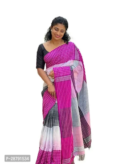 Stylish Multicoloured Cotton Saree with Blouse piece For Women-thumb0