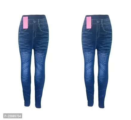 Stylish Blue Denim Nylon Blend Solid Jeggings For Women Pack Of 2