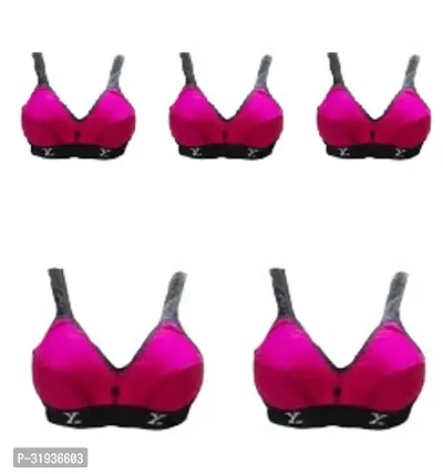 Stylish Pink Cotton Blend Solid Sports Bras For Women Pack Of 5-thumb0