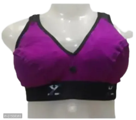 Stylish Purple Cotton Solid Sports Bras For Women-thumb0