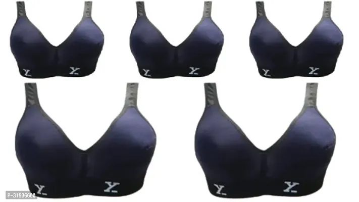 Stylish Black Cotton Blend Solid Sports Bras For Women Pack Of 5-thumb0