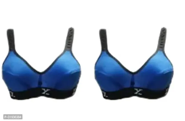 Stylish Blue Cotton Blend Solid Sports Bras For Women Pack Of 2-thumb0