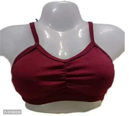 Stylish Maroon Cotton Solid Sports Bras For Women-thumb0