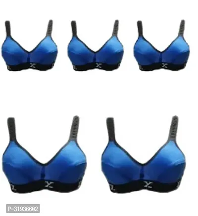 Stylish Blue Cotton Blend Solid Sports Bras For Women Pack Of 5-thumb0