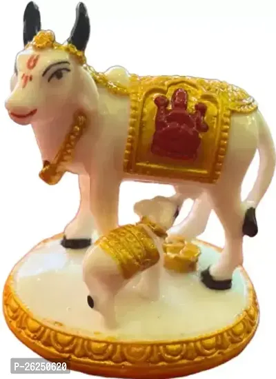 Kaamdhenu Cow And Calf Poly Marble Statue Of Love Decorative Showpiece - 2.5 Cm Marble, Multicolor