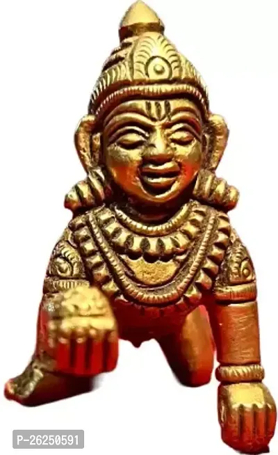 Nath Brass Superfine Laddu Gopal Idol Balkrishna Rangta Krishna Decorative Showpiece - 3 Cm Brass, Yellow-thumb0