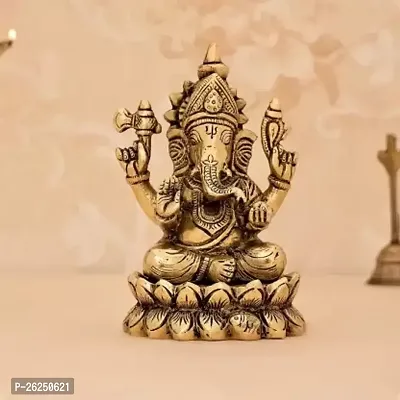 Brass Ganesh Idols Superfine Quality Decorative Showpiece - 8.5 Cm Brass, Yellow