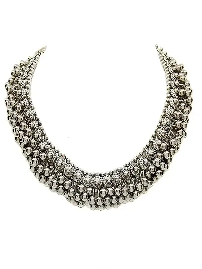 Myra Elegant Oxidised Silver Necklace