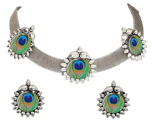 Fashionable German Silver Oxidized Choker Necklace Set