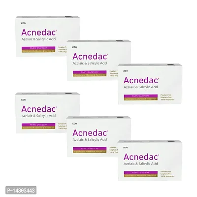 Acnedac Anti Acne And Anti Pimple Soap (75 gm - Pack of 6) | With Aloe, Tea Tree Oil, Triclosan And Salicylic Acid 0.2% | Paraben Free | Sulphate Free | Clear And Pimple free skin (75 gm - Pack of 6)